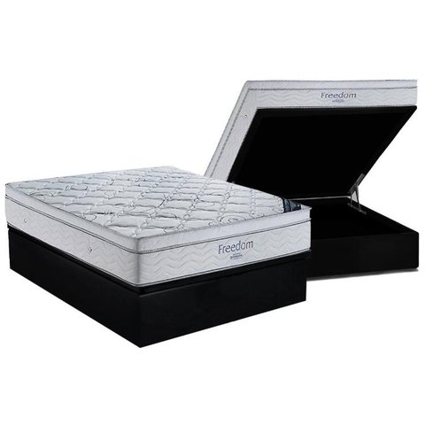 Cama Box Baú Casal: Colchão Molas Ortobom SuperPocket Freedom Visco + Base CRC Suede Black(138x188)