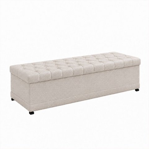Puff Baú 140cm Hermione Linho Bege - Sallar Home