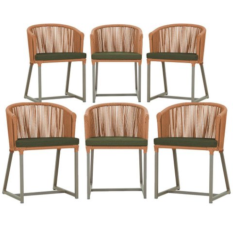 6 Cadeiras de Jantar Área Noronha em Alumínio com Pintura Fendi Corda Náutica E13 Trama Original