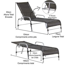 2 Cadeiras Espreguiçadeiras e Mesa Confortável para Piscina Pedra Ferro - 2