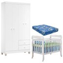 Ver imagem 1 de Berço Americano Lila com Colchão e Guarda Roupa Ternura Baby 4 Portas Branco Flex - Incorplac