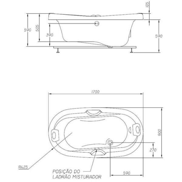 Banheira de Hidromassagem Ouro Fino Acrilnew Oval Standard 1,70m x 90cm x 59cm 05 Jatos - 4