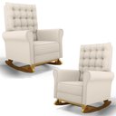 Ver imagem 1 de Kit 02 Poltronas de Amamentação Base Madeira Balanço Brenda G05 Veludo Creme - Mpozenato