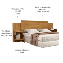 Cabeceira Box Casal/queen para Quarto com Mesa de Cabeceira Prateleira Lateral Aurora Design Moderno - 4