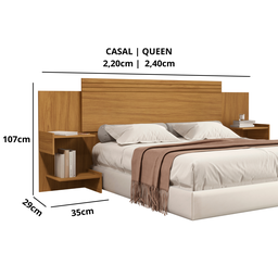 Cabeceira Box Casal/queen para Quarto com Mesa de Cabeceira Prateleira Lateral Aurora Design Moderno - 3