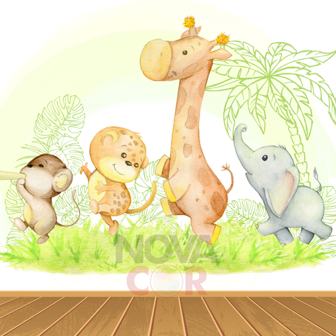 Papel de Parede Infantil Animais Floresta 1m²