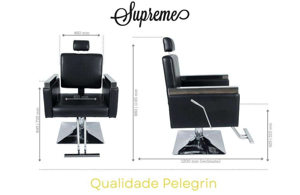 Cadeira Hidráulica Reclinável Barbeiro Salão Pelegrin PEL-2613 Preto - 2