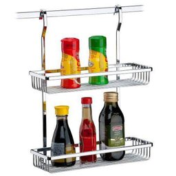 Suporte Retangular Prateleira Dupla Para Barra De Cozinha - Aço Cromado - 1