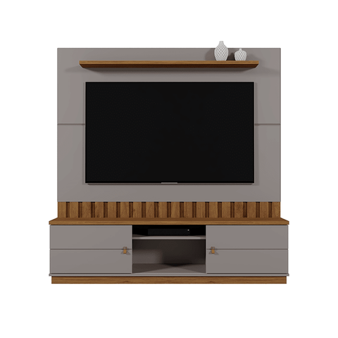 Home Florianópolis 1,75m Tvs 70'' Painel Ripado Nichos e Porta Correr - Grigio Fosco/amendoa