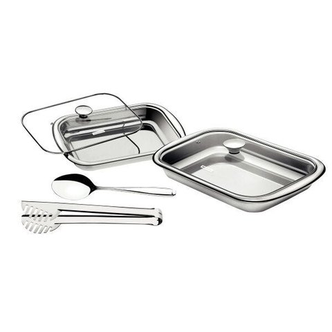 Kit para assar e servir aço inox com tampa de vidro 4 pç. Cosmos Tramontina