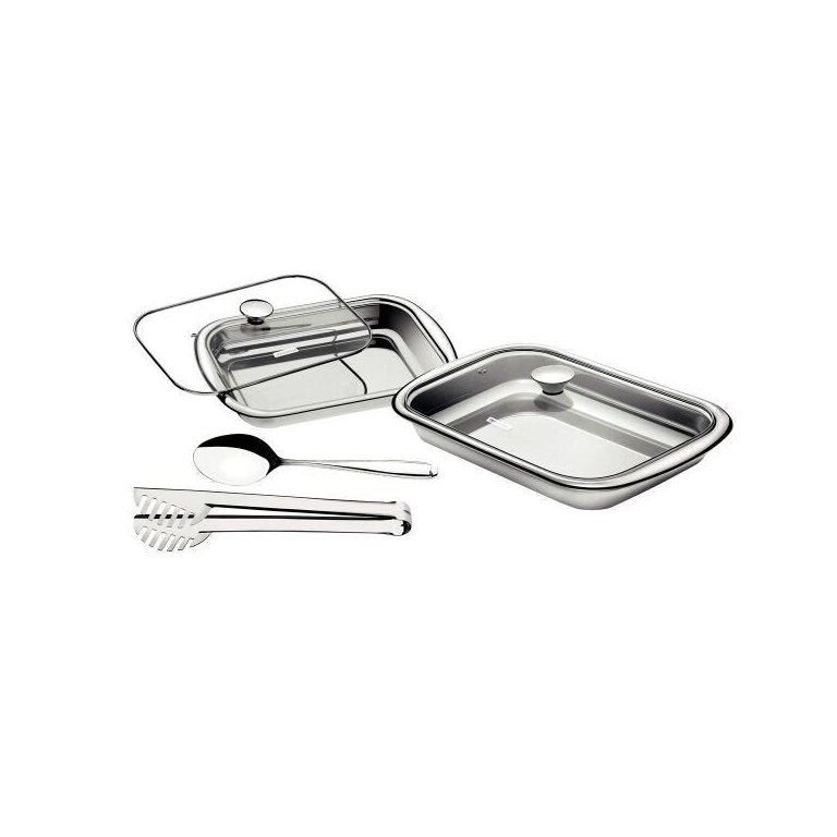 Kit para assar e servir aço inox com tampa de vidro 4 pç. Cosmos Tramontina