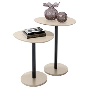 Conjunto Mesa Lateral em Mdf com Pé de Aço - Conjunto com 2 Mesas Off White