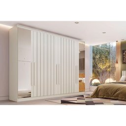 Guarda Roupa Casal 6 Portas (4 Ripadas e 2 C/ Espelho) e 6 Gavetas Oxford Off White - Europa - 1