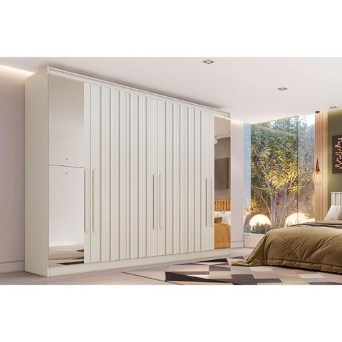 Guarda Roupa Casal 6 Portas (4 Ripadas e 2 C/ Espelho) e 6 Gavetas Oxford Off White - Europa