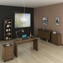 Ver imagem 1 de Kit Escritório Completo 5 Peças C/ Mesa Estante e Balcão Cor:nogal