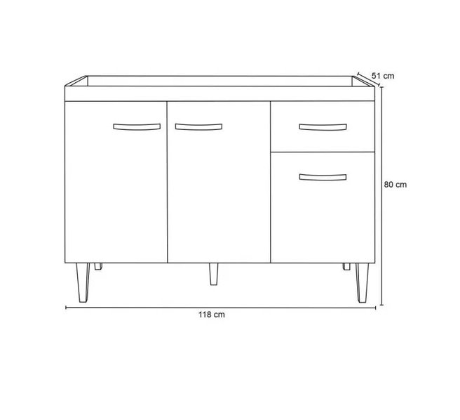 Balcão de Pia Cozinha Tatiane 120 cm Branco 1999 Sem Tampo AJL Móveis - 4