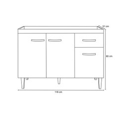 Balcão de Pia Cozinha Tatiane 120 cm Branco 1999 Sem Tampo AJL Móveis - 4