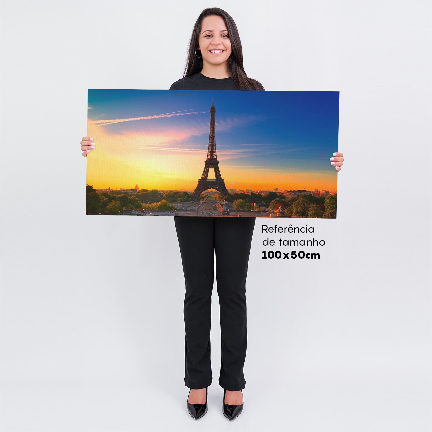 Quadro Paris Torre Eiffel Paisagem Pôr do Sol Tela 100x50 - 2