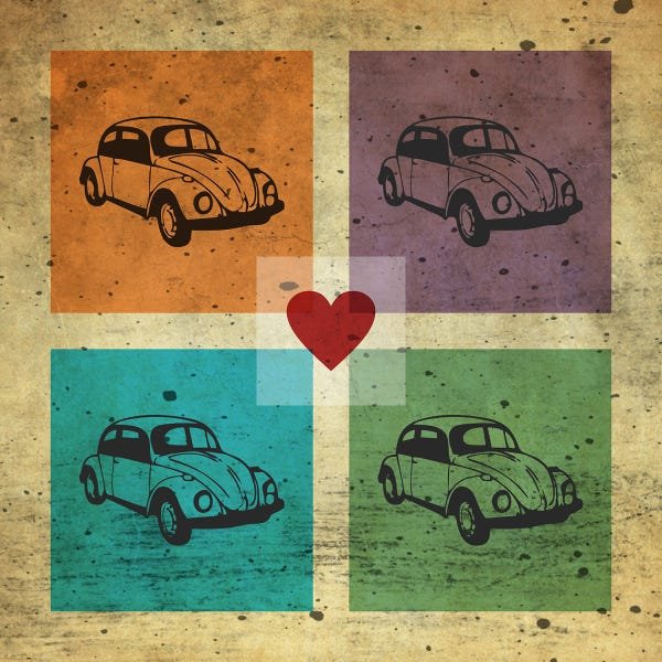 Quadro Grande Carro Fusca Amor Vintage Tela Tecido 70x70 - 2