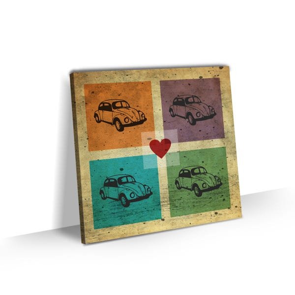 Quadro Grande Carro Fusca Amor Vintage Tela Tecido 70x70 - 1