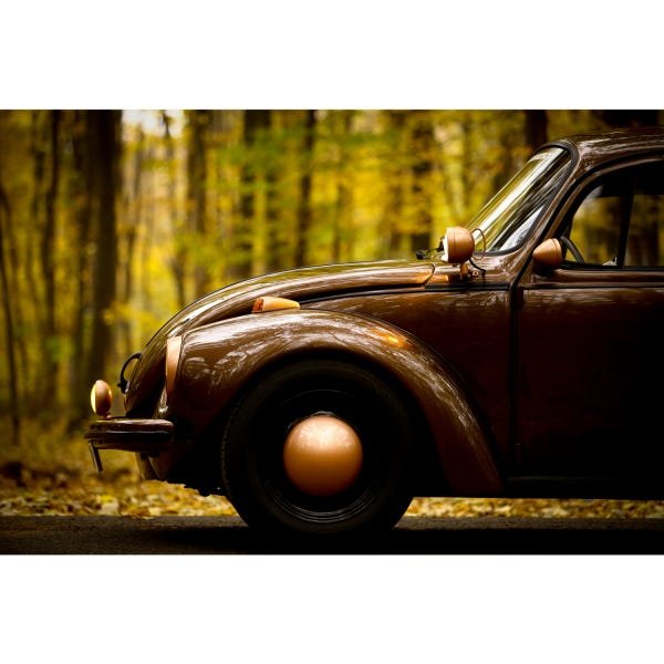 Quadro Grande Carro Fusca Marrom Vintage Retro Decor 90x60 - 2