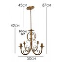 Ver imagem 3 de Lustre de Ferro Artesanal para Sala Moderna Cor Verniz 04 Bocais - Dourado