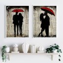 Ver imagem 2 de Kit 2 Quadros Casal Sombrinha Vermelha 24x18cm:madeira Branca
