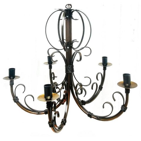 Lustre de Ferro Artesanal para Sala Moderna Verniz 5 Bocais Rustico