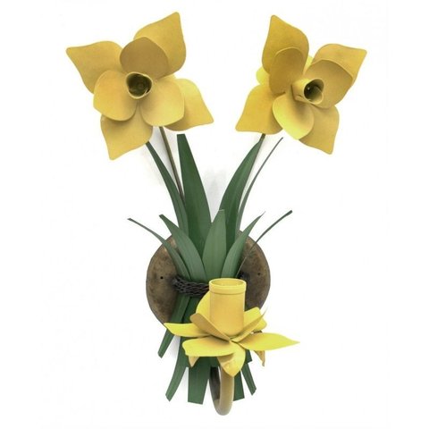 Arandela de Parede Artesanal para Quarto com Flores de Ferro Rustica - Amarelo