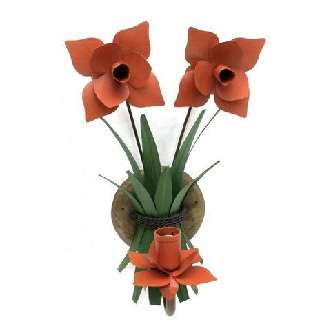 Arandela de Parede Artesanal para Quarto com Flores de Ferro Rustica - Laranja