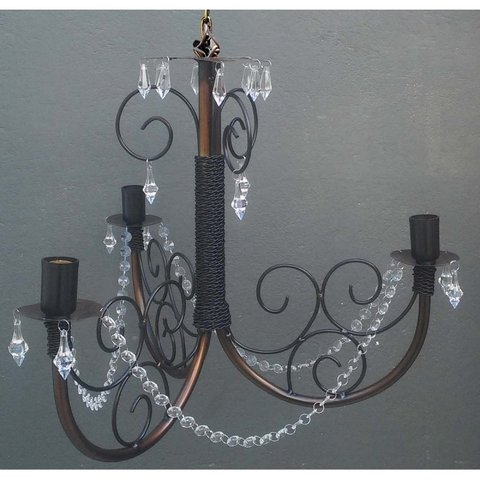 Lustre de Ferro com Cristal Rustico Acrilico Artesanal para Sala de Estar