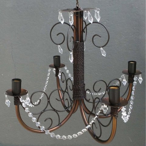 Lustre de Ferro e Cristal para Sala de Jantar Rustico Envelhecido 04 Bocas