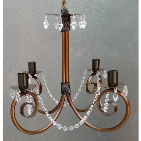 Lustre Artesanal de Ferro com Cristal Rustico para Sala de Jantar e Cozinha