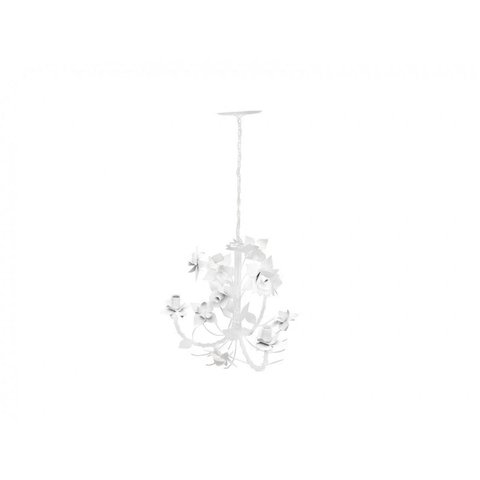 Lustre Artesanal para Varanda Rustico de Ferro com Flores 03 Bocas - Branco
