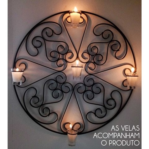 Mandala com Velas Suporte de Parede Rustico Decorativo Sala de Jantar
