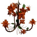 Ver imagem 1 de Lustre Artesanal para Varanda Rustico de Ferro com Flores 03 Bocas - Laranja