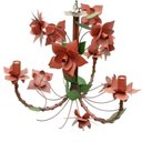 Ver imagem 1 de Lustre Artesanal para Varanda Rustico de Ferro com Flores 03 Bocas - Vermelho Escuro