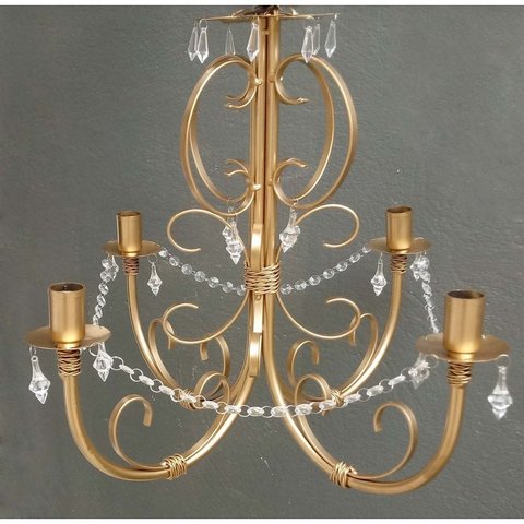 Lustre de Ferro Dourado com Cristais Rustico Artesanal para Sala de Jantar