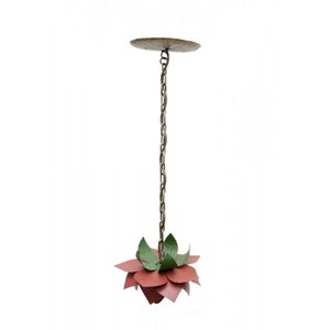 Lustre Rustico Quarto Pequeno em Ferro Artesanal Lindo 01 Bocal - Vermelho Escuro