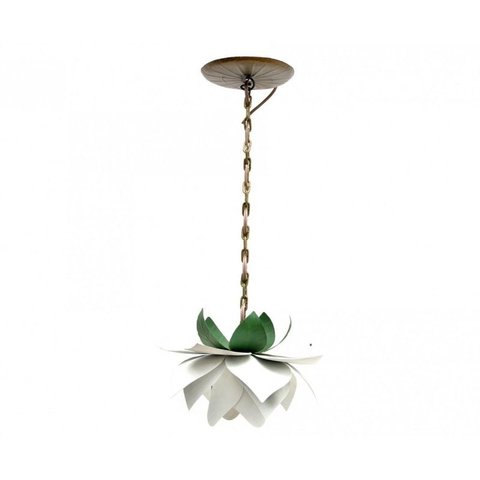 Lustre para Quarto Pequeno de Ferro Artesanal Rustico 01 Boca com Flor - Branco
