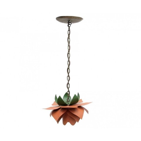 Lustre para Quarto Pequeno de Ferro Artesanal Rustico 01 Boca com Flor - Laranja