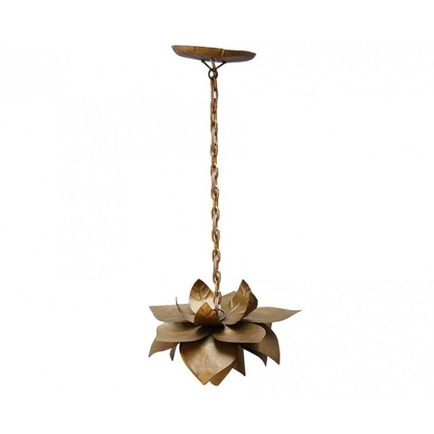 Lustre para Quarto Pequeno de Ferro Artesanal Rustico 01 Boca com Flor - Verniz