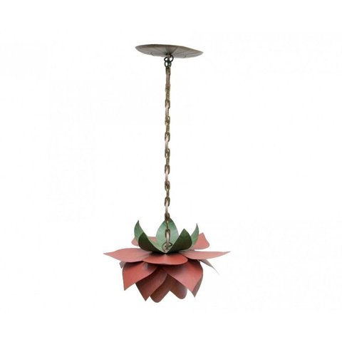 Lustre para Quarto Pequeno de Ferro Artesanal Rustico 01 Boca com Flor - Vermelho Escuro