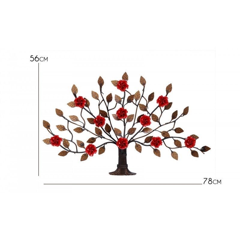 Arvore de Ferro para Parede com Flores Rustico e Decorativo Artesanal Arvore - Vermelho Escuro - 2