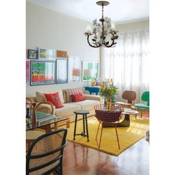 Lustre para Sala de Estar Artesanal de Ferro com Flores de Lata - Laranja - 3