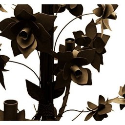 Lustre para Sala de Estar Artesanal de Ferro com Flores de Lata - Verniz - 3