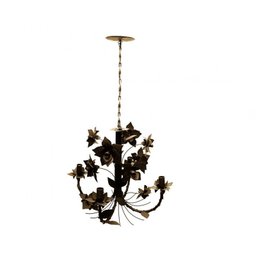 Lustre para Sala de Estar Artesanal de Ferro com Flores de Lata - Verniz - 1