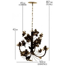 Lustre para Sala de Estar Artesanal de Ferro com Flores de Lata - Verniz - 2