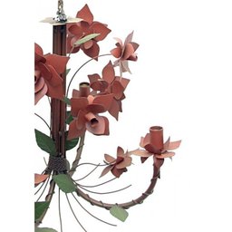 Lustre para Sala de Estar Artesanal de Ferro com Flores de Lata - Vermelho Escuro - 6