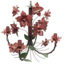 Ver imagem 1 de Lustre Rústico para Sala Estar Artesanal com Rosas de Ferro 4 Bocas - Vermelho Escuro